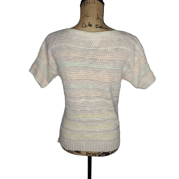 Vintage 70s Pastel Knit Short Sleeve Top Small - Picture 3 of 14